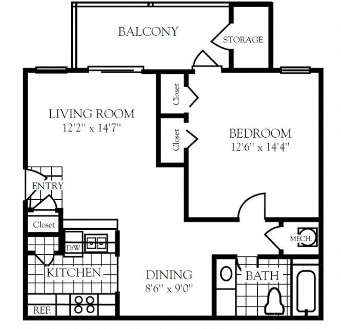 1 bedroom floor plan | Nashboro Village Apartment Homes Nashville TN